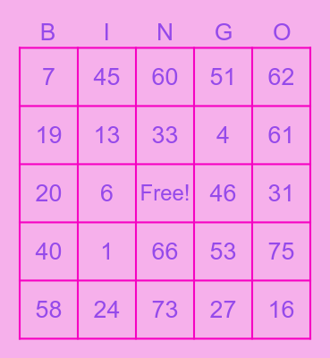 Ollie Bows Bingo Card