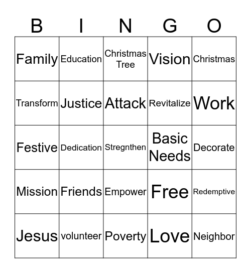 Attack Poverty Christmas Party Bingo Card