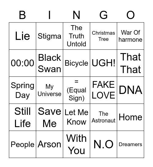 1Minyng Bingo Card