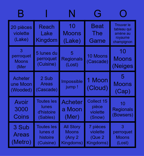 Super Mario Odyssey Challenges Bingo Card