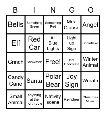 Holiday Lights Bingo Card