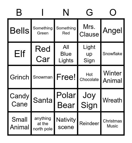 Holiday Lights Bingo Card