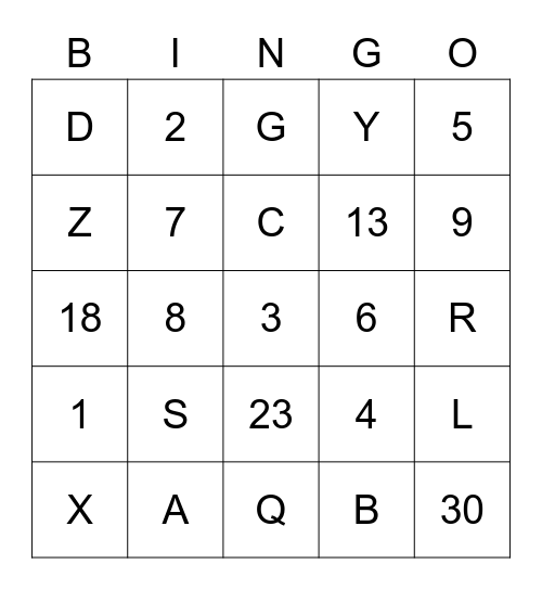 Alphabet mixed Bingo Card