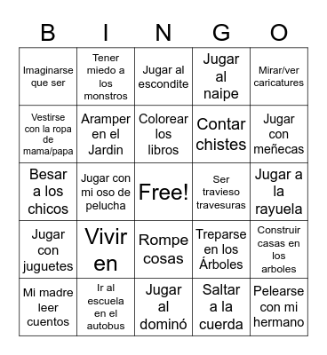 Vocabulario de la niñez Bingo Card