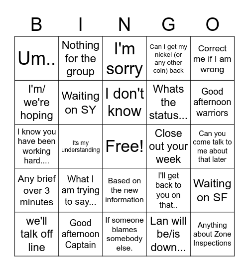 Nightwork Bingo Card