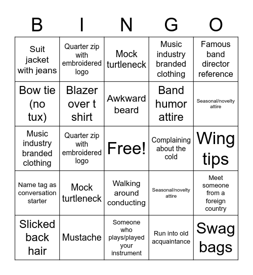 Midwest Band Conference Bingo Card