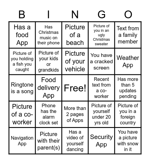 What's On Your Cell Phone Bingo Card