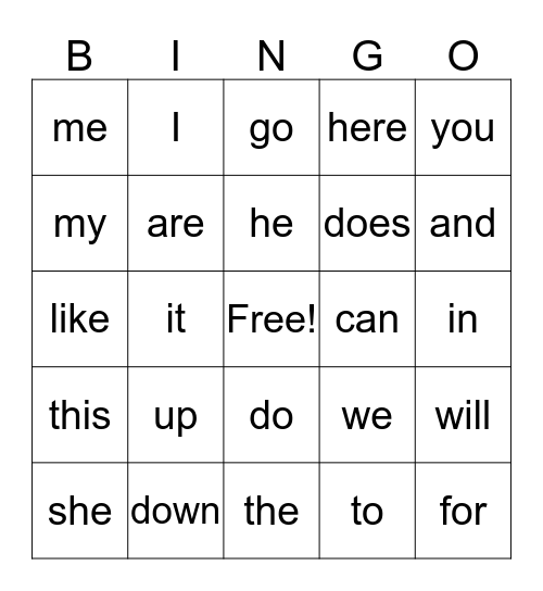 SIGHT WORDS Bingo Card