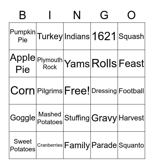 Thanksgiving Bingo Card
