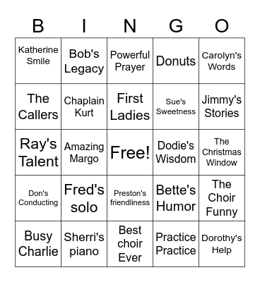 Our Talented Choir Bingo Card