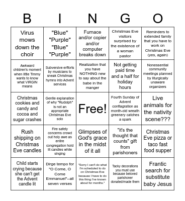 December Clergy Bingo Card