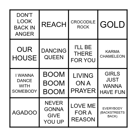 DISCO BINGO Card