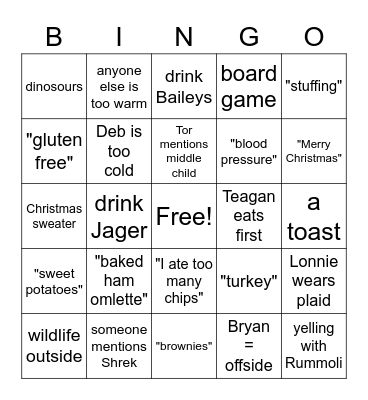 Sterling Family Christmas Bingo Card