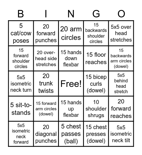 OT Strengthening Bingo Card