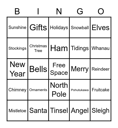 Christmas Whanau Bingo Card