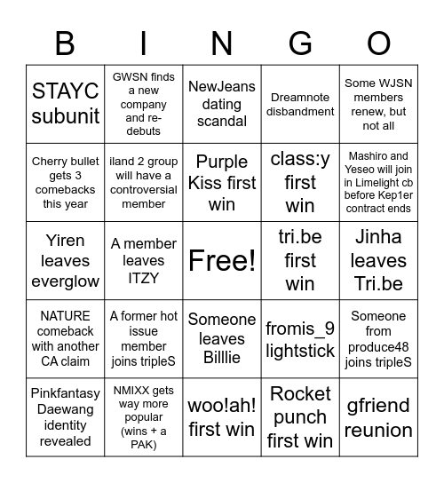 Lesser Bingo Card