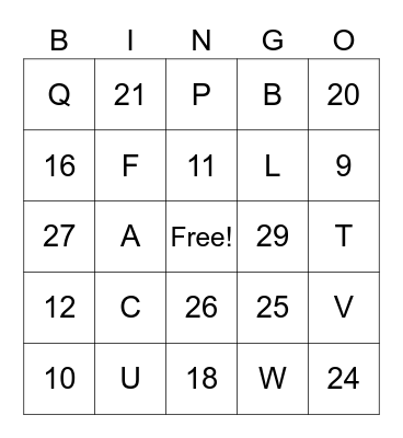 Alphabet mix Bingo Card