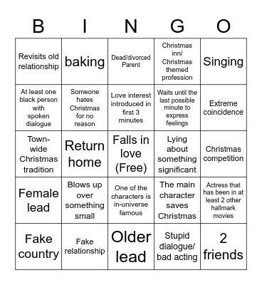 Hallmark movie cliches Bingo Card