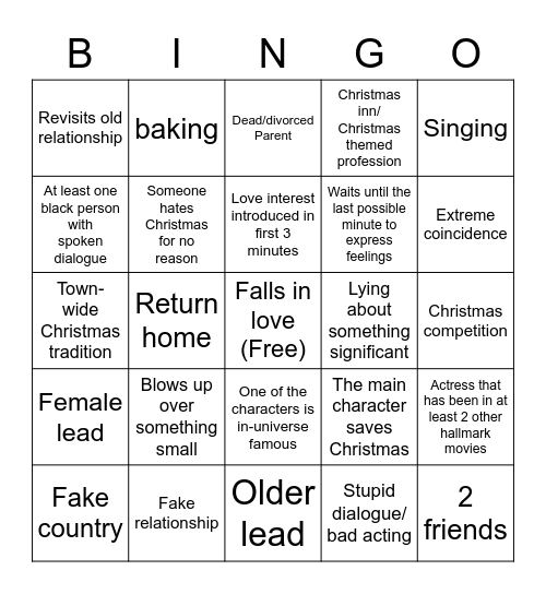 Hallmark movie cliches Bingo Card