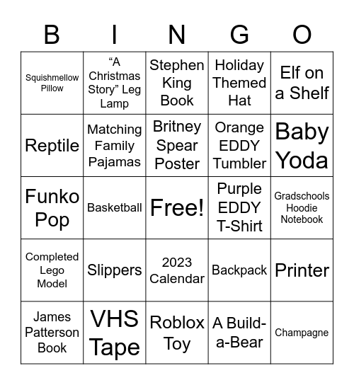 EDDY Holiday Bingo Card
