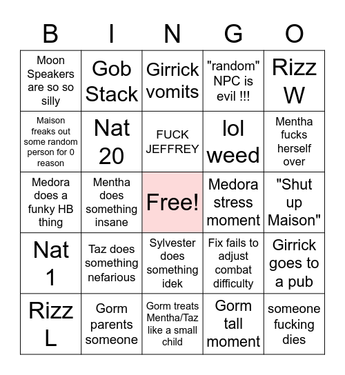 Moonlight Runners Bingo Card
