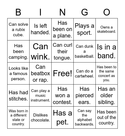Untitled Bingo Card