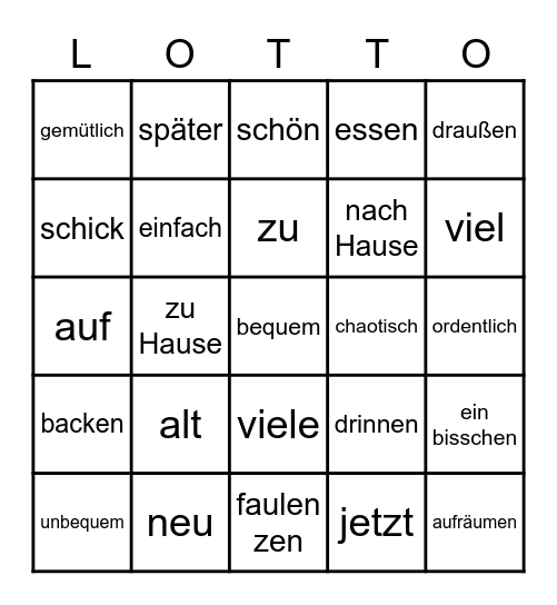 Haus und Wohnung Bingo Card