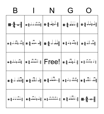 Rhythm Bingo: Whole, Half, Quarter, and Double Eighth Notes Bingo Card