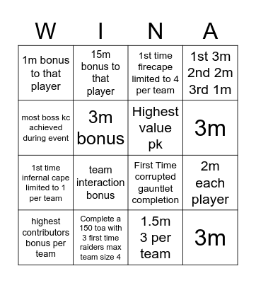 Bonus card Bingo Card