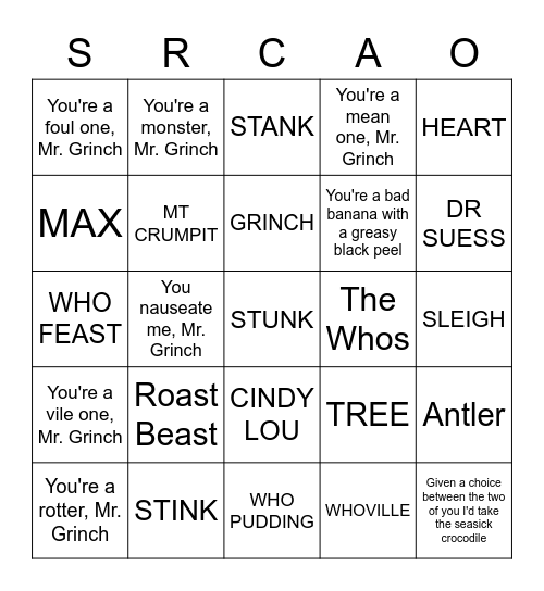 GRINCH Trivia Bingo Card