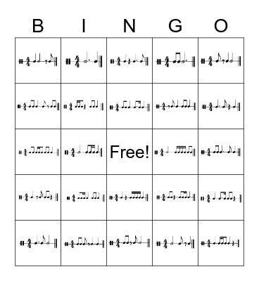 Rhythm Bingo: 8/16th Note Combos, Single 8ths, and Dotted Notes Bingo Card