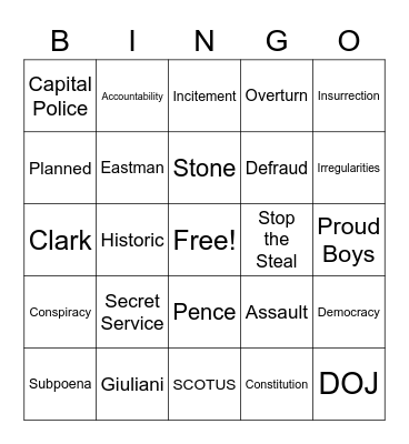 Jan 6th Committee -- Criminal Referrals Bingo Card