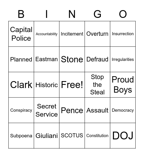 Jan 6th Committee -- Criminal Referrals Bingo Card