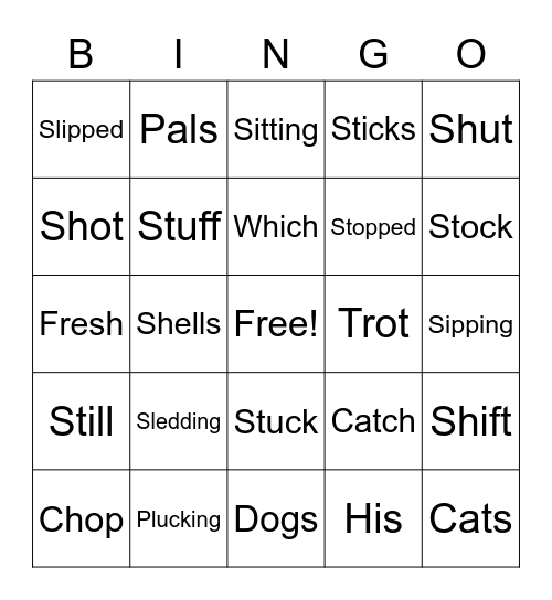 Short Vowels Plus Bingo Card