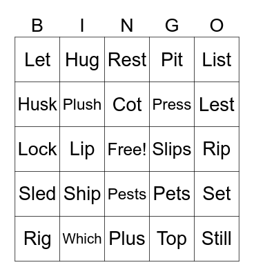 Short Vowels Mixed Bingo Card