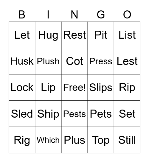 Short Vowels Mixed Bingo Card