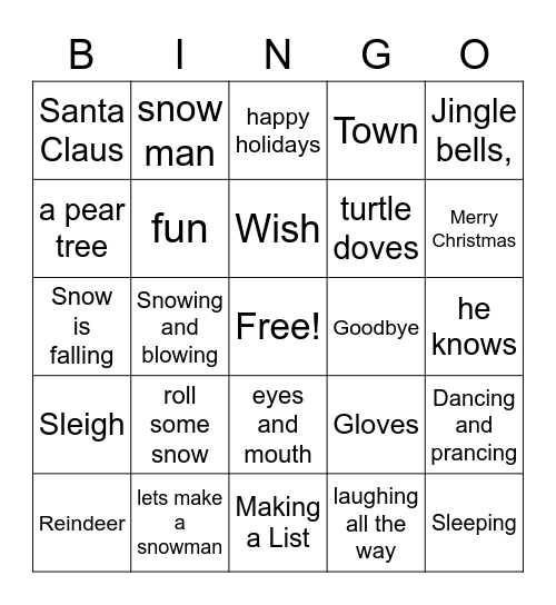 Chrismas Bingo Card