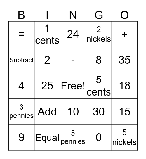 MATH BINGO Card