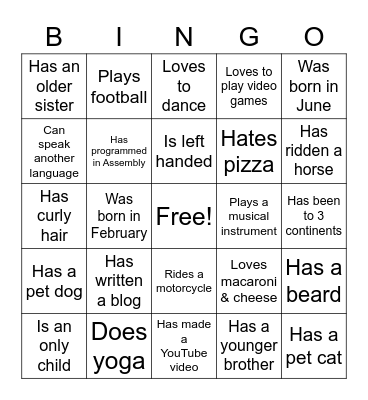 Human Bingo Card