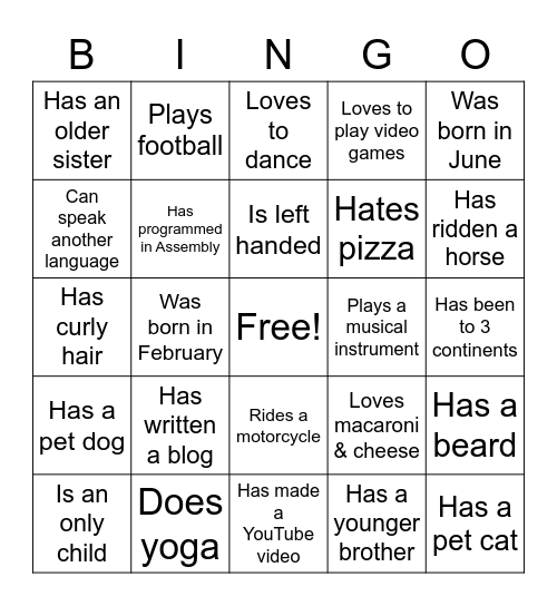 Human Bingo Card