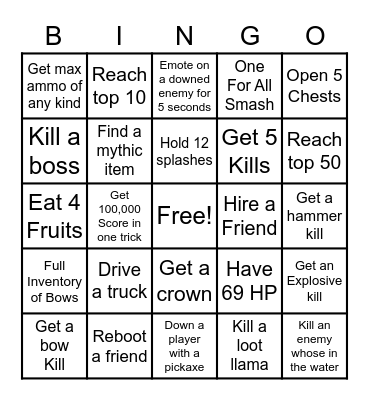 Fortnite Bingo Card