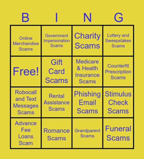 FRAUD AND SCAMS BINGO Card