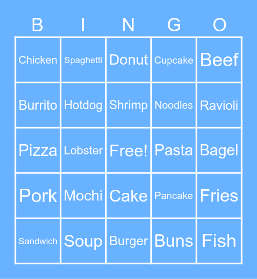 Foodie Bingo Card