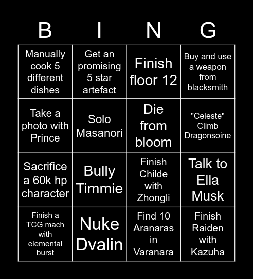 GIMP Bingo Card