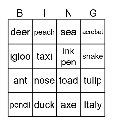 Letters' Bingo Card
