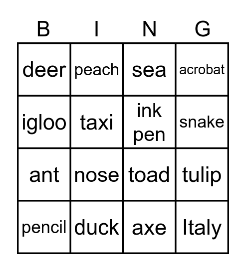 Letters' Bingo Card