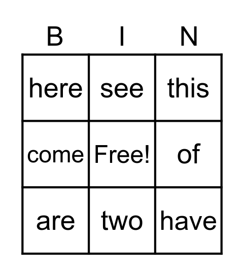 SITE WORD BINGO--1ST GRADE Bingo Card
