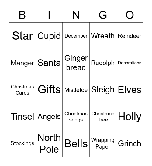 Christmas Words Bingo Card