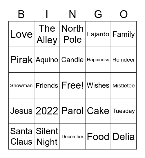 Rose and Delia Bingo Card