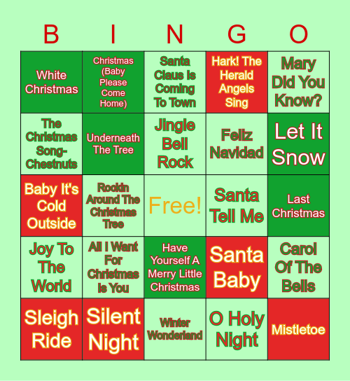 Christmas Song Bingo Card